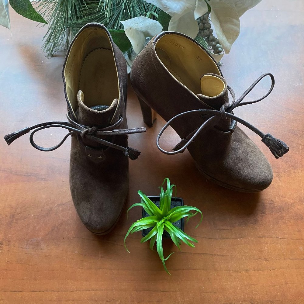 Women Suede Leather Lace Up Ankle High Heel Boots
